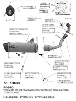 Pełny układ wydechowy LeoVince LV ONE EVO Vespa GTS 300/ Super (21-) [stal nierdzewna] 