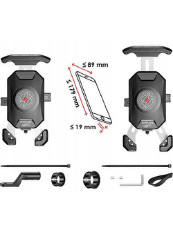 Uchwyt na telefon z ładowarką indukcyjną Biketec montowany na kierownicę/ lusterko czarny [typ: R15W-PD]