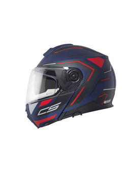 Zestaw: kask szczękowy Schuberth C5 Omega niebiesko-czarno-czerwony + dedykowany interkom motocyklowy Schuberth SC2